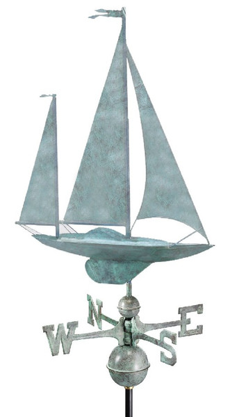 Sculptural Yawl Weathervane Sail Boat Green Historical Sailing Ship